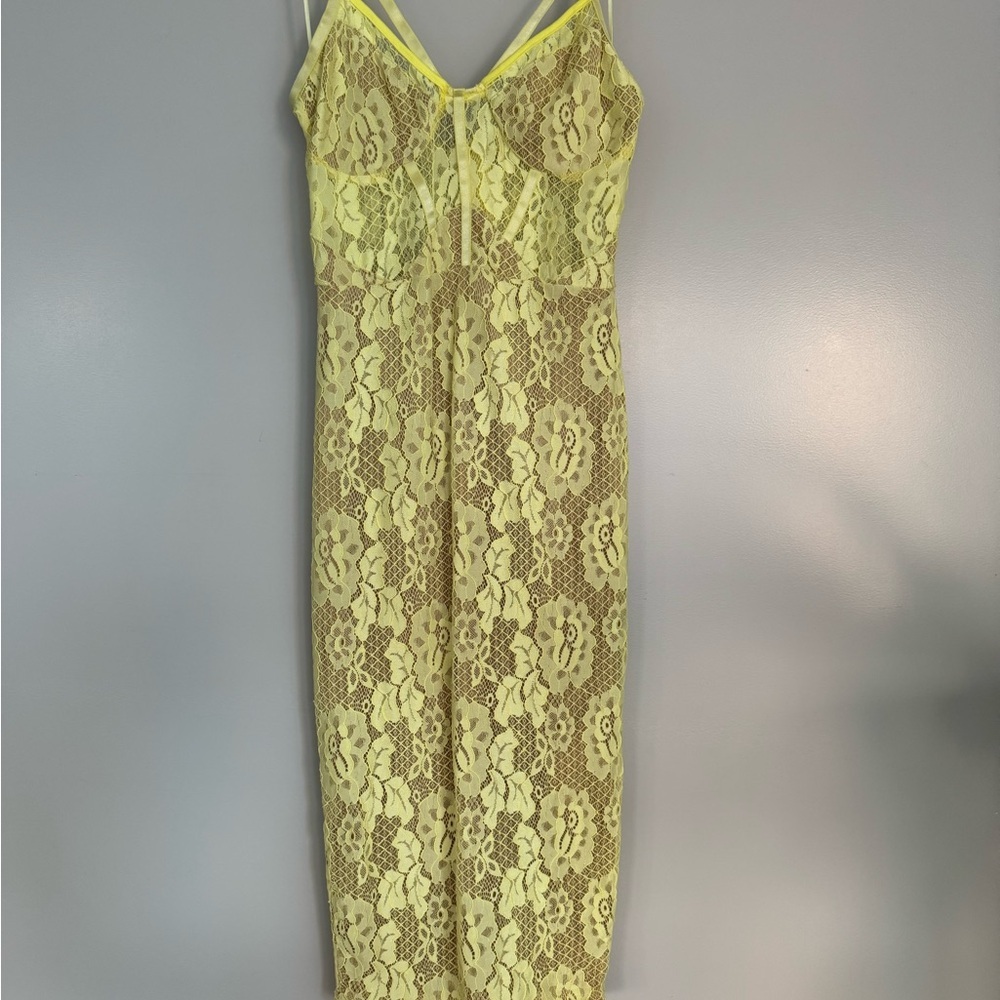 Yellow Lace Midi Dress - Boohoo Night, Size 4